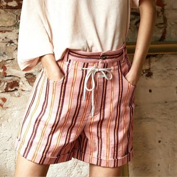 FREE PEOPLE X CLOSED Lexi Striped Cotton Linen Blend Shorts Size 27 NWOT - Picture 1 of 9